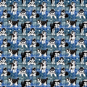 Husky Puppies blue plaid 6x6