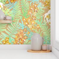 Orchids + Ferns Orange on Tan 150L