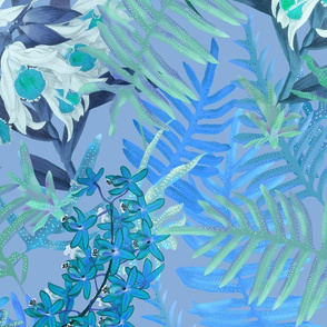 Orchids + Ferns Blue on Lavender 150