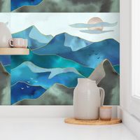 Watercolor Abstract Mountains 1 yard tapestry