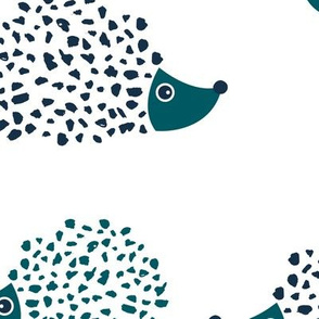Scandinavian sweet hedgehog illustration for kids gender neutral blue and white teal blue JUMBO