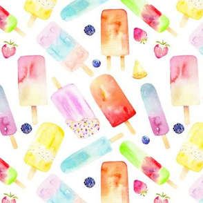 Watercolor Popsicles // White - Summer, Fruit