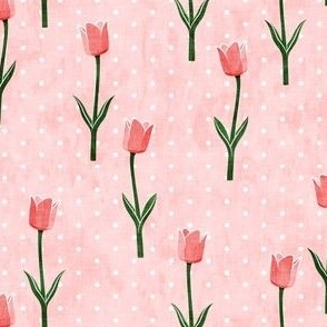 Tulips - spring flowers - pink with polka dots - LAD19