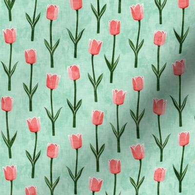 Tulips - spring flowers - pink on aqua - LAD19