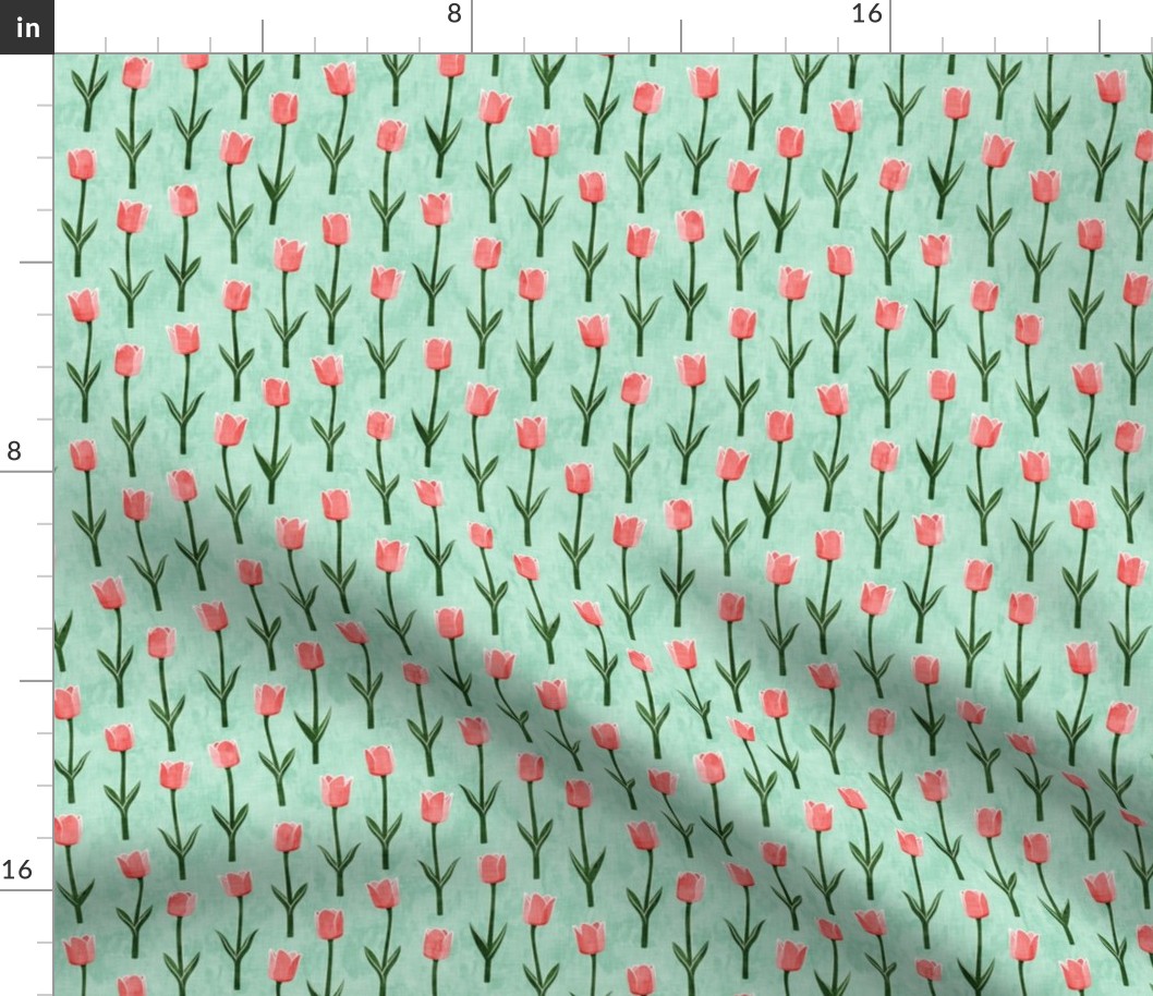 Tulips - spring flowers - pink on aqua - LAD19