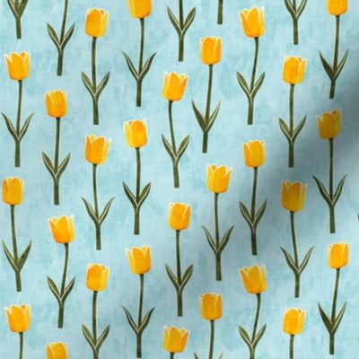 Tulips - spring flowers - yellow on blue - LAD19