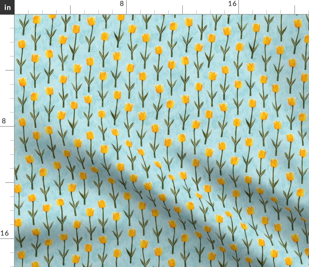 Tulips - spring flowers - yellow on blue - LAD19