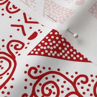 Red Scrolls Whirling with Dots on White