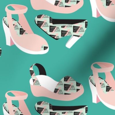 Retro high heels in pink, aqua and black