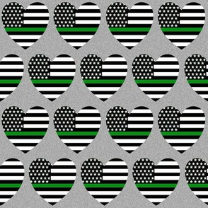 thin green line flag in hearts on grey