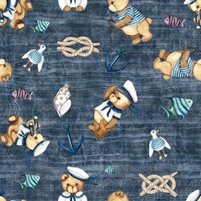 SCATTERED SAILOR TEDDY BEAR INDIGO BLUE FLWRHT