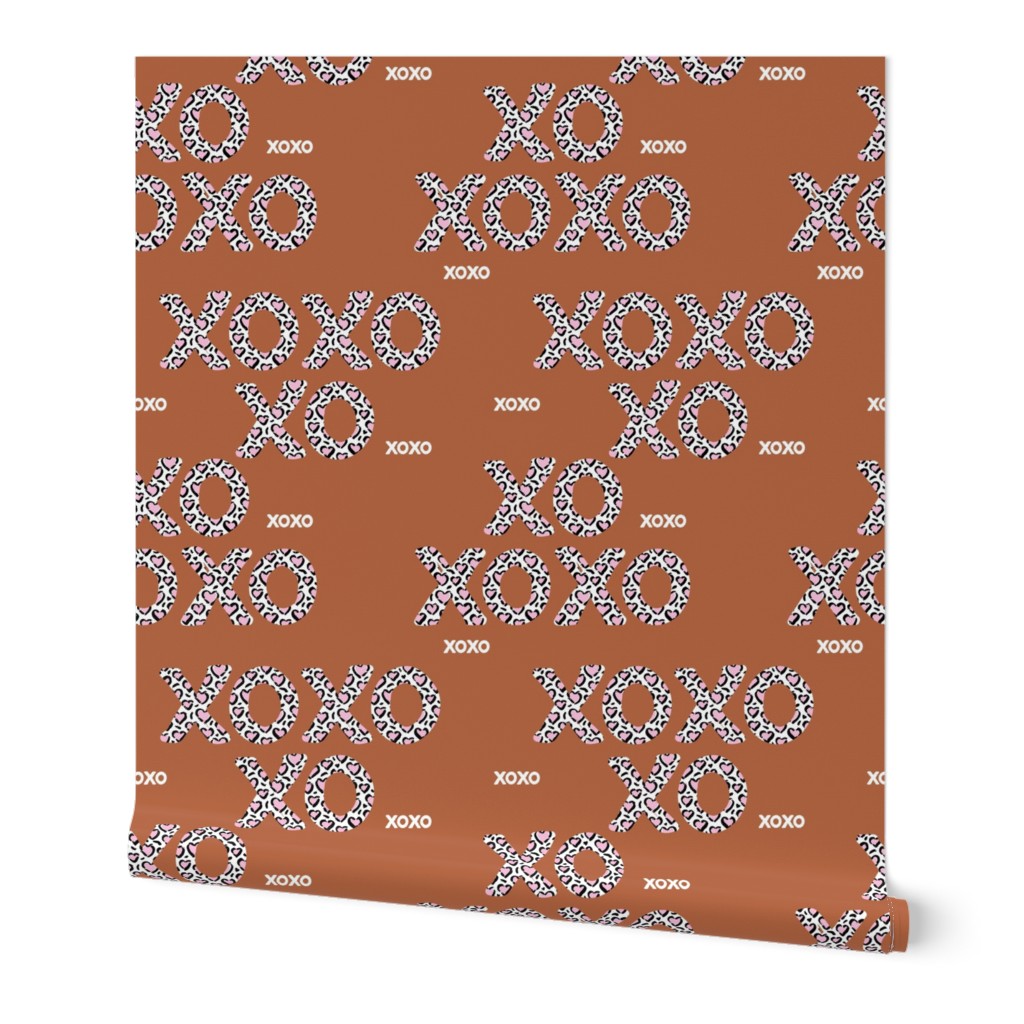 Sweet love and kisses leopard animal print xoxo text design valentines day rust copper pink