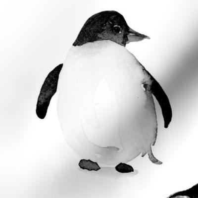 Black and White Painterly Penguins 