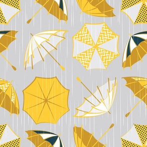 Small scale // Rainy days // light grey background yellow umbrellas