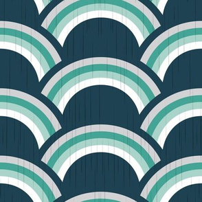 Normal scale // Rainy rainbows // navy blue background indigo aqua and green rainbow