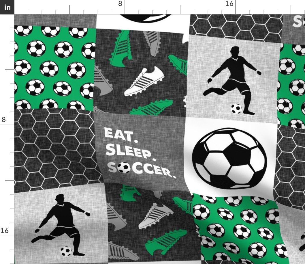 Eat. Sleep. Soccer. - mens/boys soccer wholecloth in green - patchwork sports - LAD19