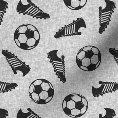 Soccer balls and cleats - grey linen - soccer gear - LAD19
