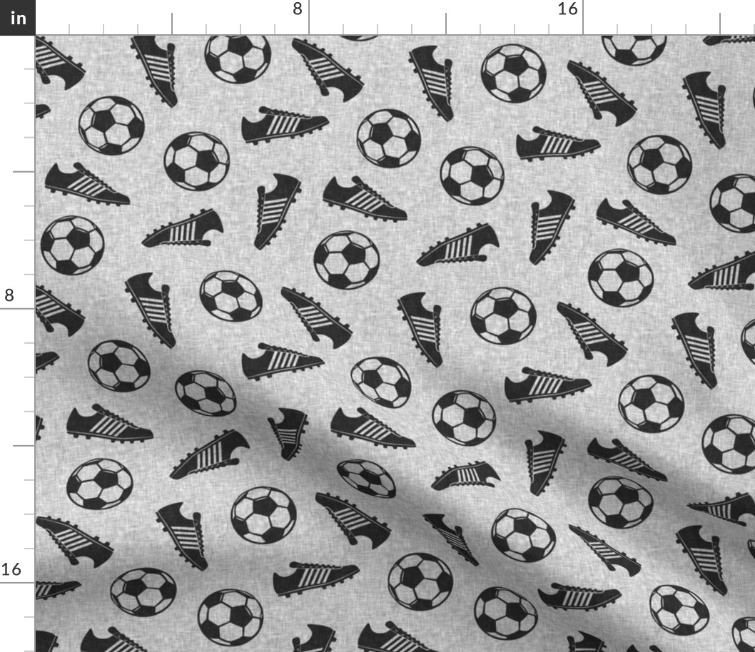 Soccer balls and cleats - grey linen - soccer gear - LAD19