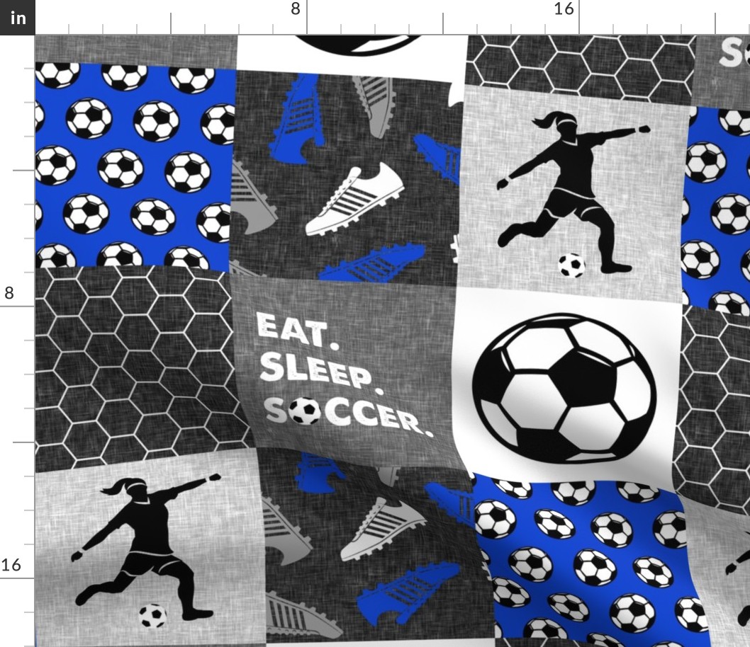 Eat. Sleep. Soccer. - womens/girl soccer wholecloth in blue - patchwork sports - LAD19