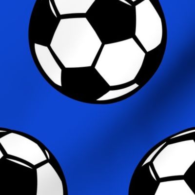 (large scale) Soccer balls on blue - sports fabric -  LAD19