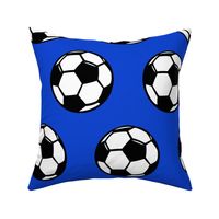(large scale) Soccer balls on blue - sports fabric -  LAD19