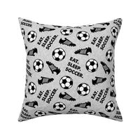 Eat Sleep Soccer - Soccer ball and cleats - grey linen - LAD19