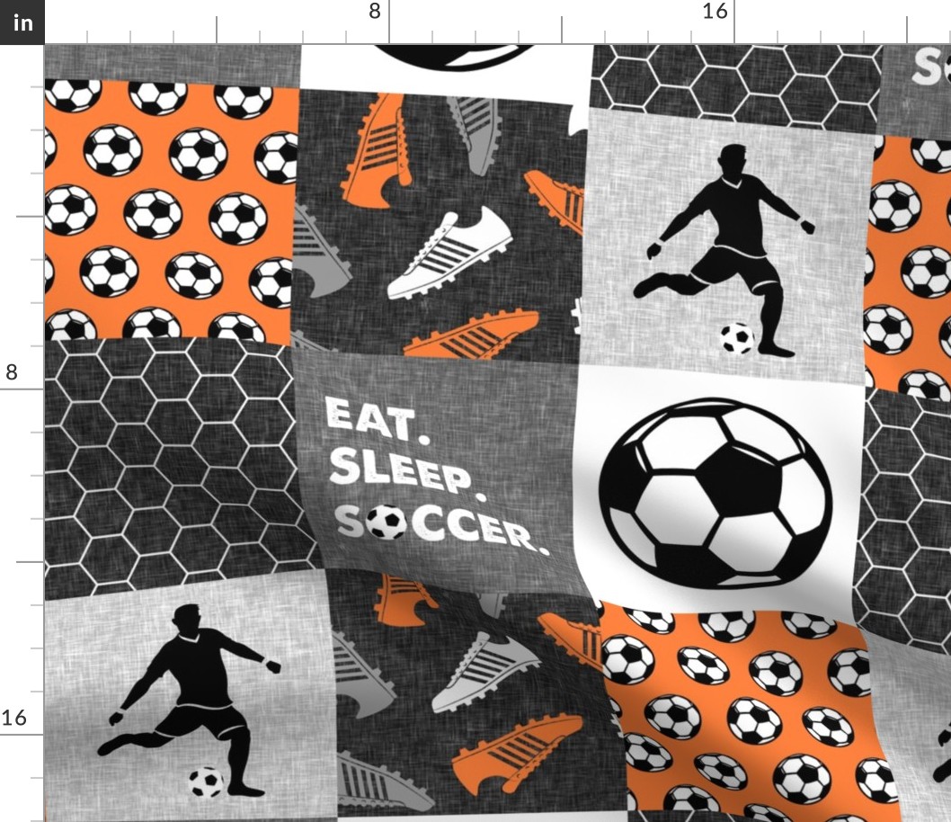 Eat. Sleep. Soccer. - mens/boys soccer wholecloth in orange - patchwork sports  - LAD19