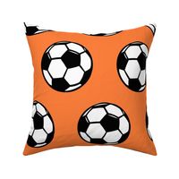 (large scale) Soccer balls on orange - sports fabric -  LAD19
