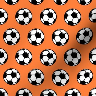 (small scale) Soccer balls on orange  - sports fabric -  LAD19