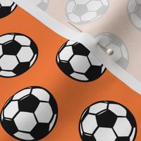 (small scale) Soccer balls on orange  - sports fabric -  LAD19