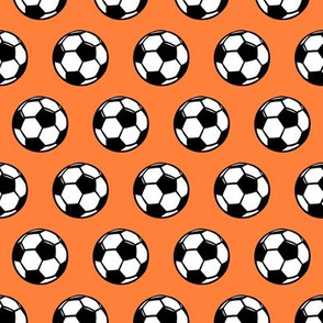 (small scale) Soccer balls on orange  - sports fabric -  LAD19