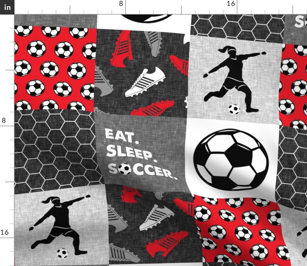 Eat. Sleep. Soccer - womens/girl soccer wholecloth in red - patchwork sports - LAD19