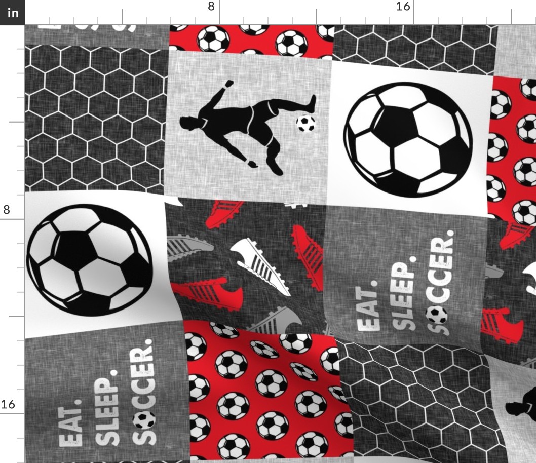 Eat. Sleep. Soccer. -mens/boys soccer wholecloth in red - patchwork sports (90) - LAD19
