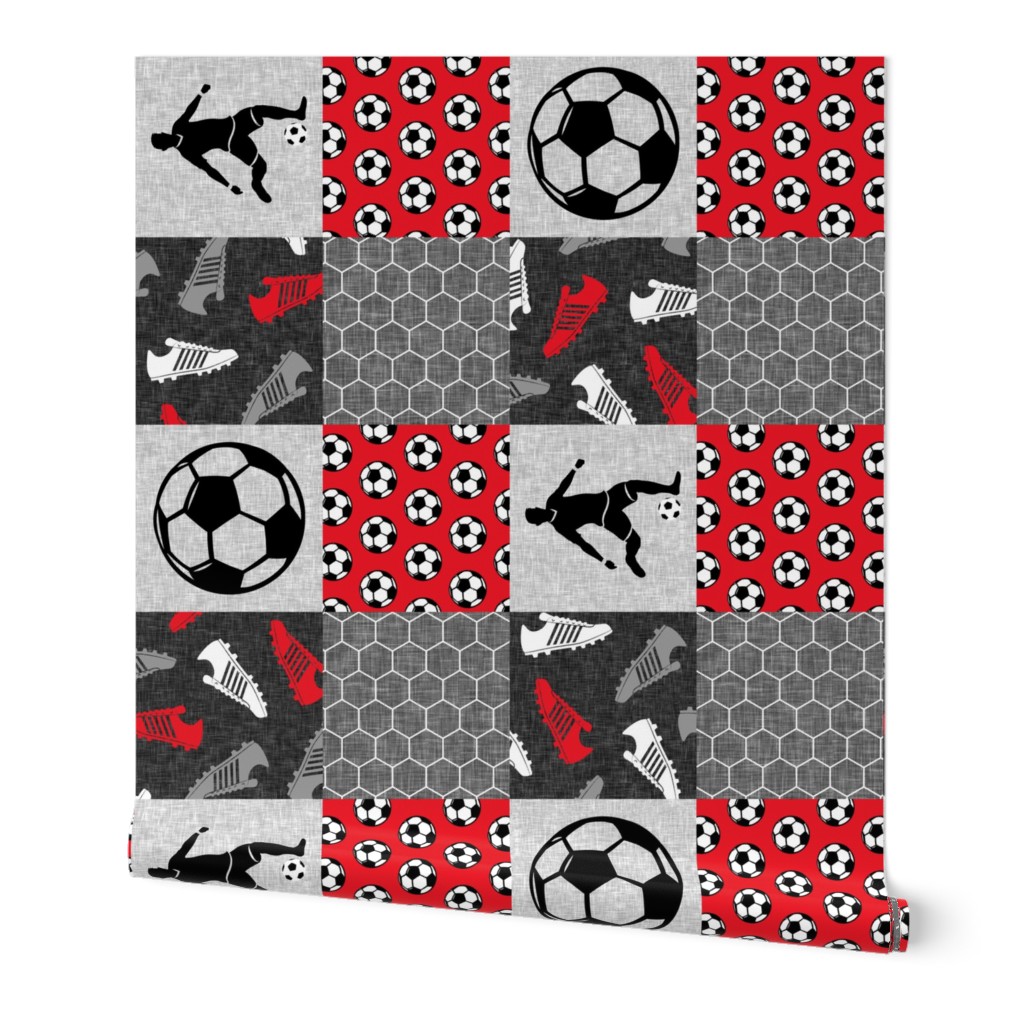 Soccer Patchwork - mens/boys soccer wholecloth in red - sports (90) - LAD19