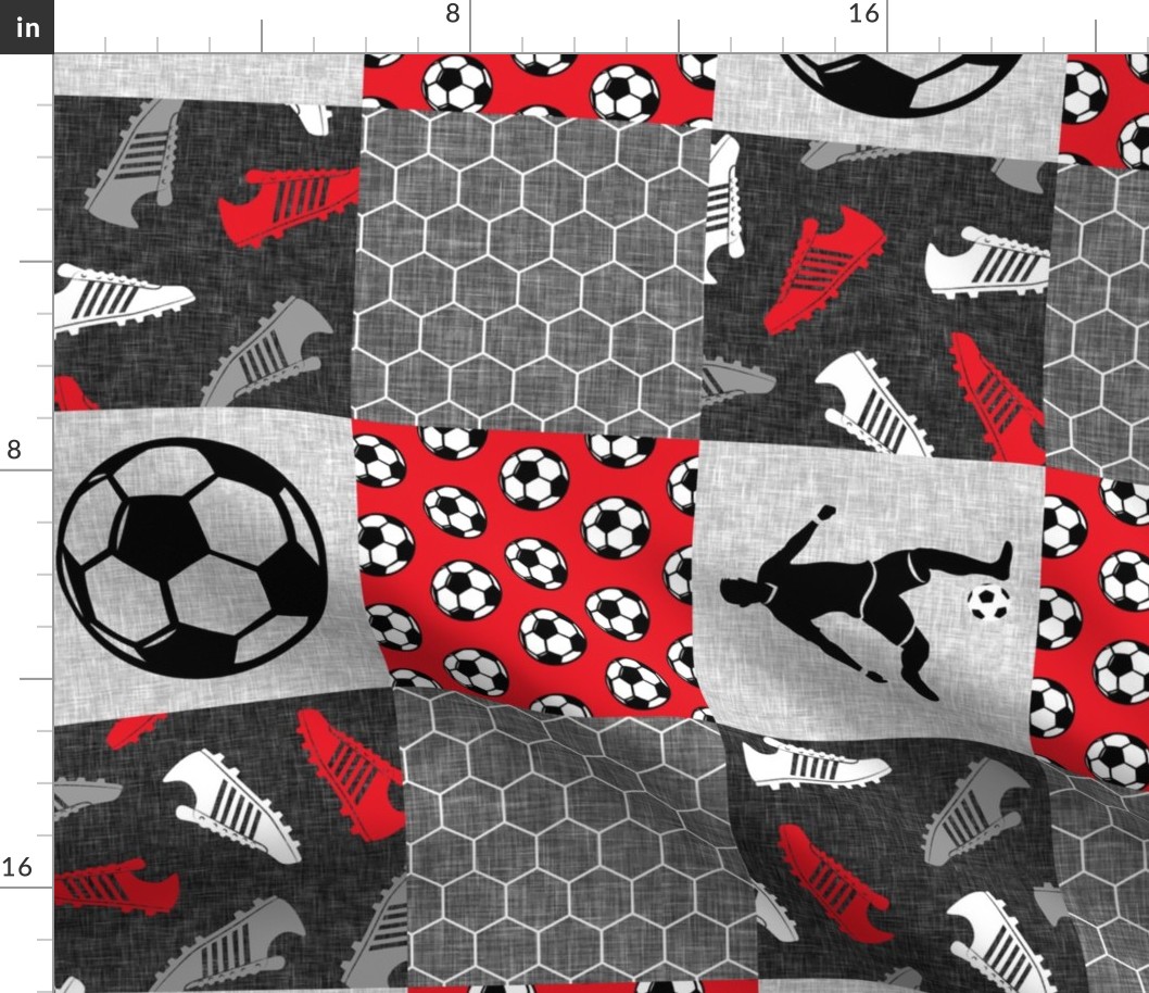 Soccer Patchwork - mens/boys soccer wholecloth in red - sports (90) - LAD19