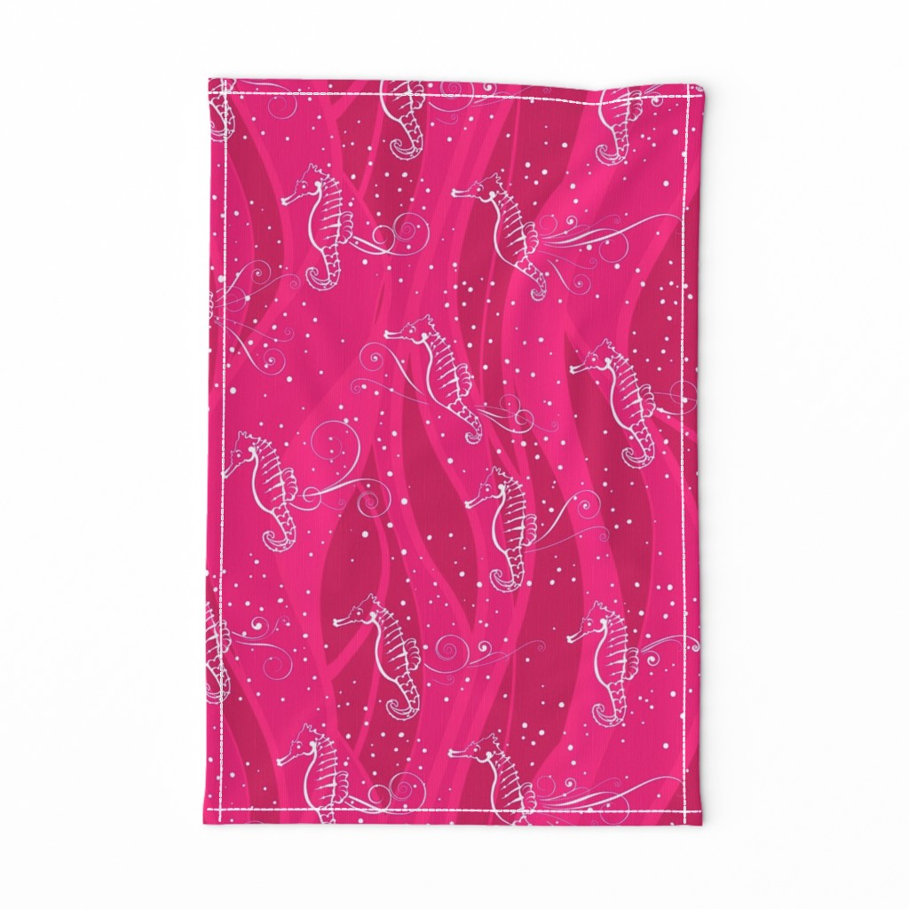 Seahorses Sing Small | White on Pink