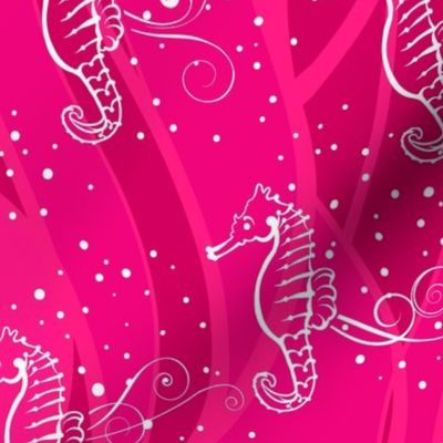 Seahorses Sing Small | White on Pink