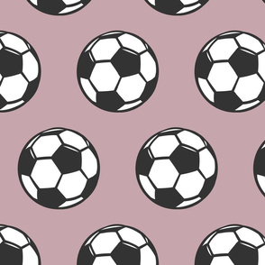 (large scale) Soccer balls on mauve - sports fabric -  LAD19
