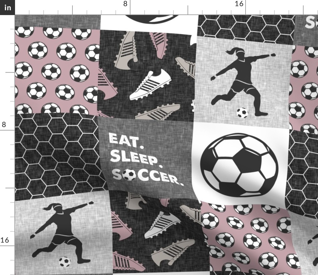 Eat. Sleep. Soccer. - womens/girl soccer wholecloth in mauve - patchwork sports - LAD19