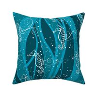 Seahorses Sing  | White on Teal