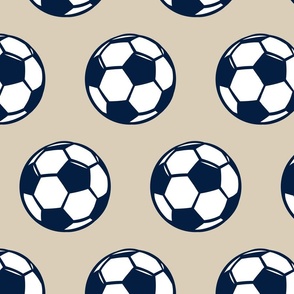 (large scale) Soccer balls - navy and tan - sports fabric -  LAD19