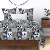 Eat. Sleep. Soccer. - mens/boys soccer wholecloth in navy and tan - patchwork sports - LAD19