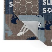 Eat. Sleep. Soccer. - mens/boys soccer wholecloth in navy and tan - patchwork sports - LAD19