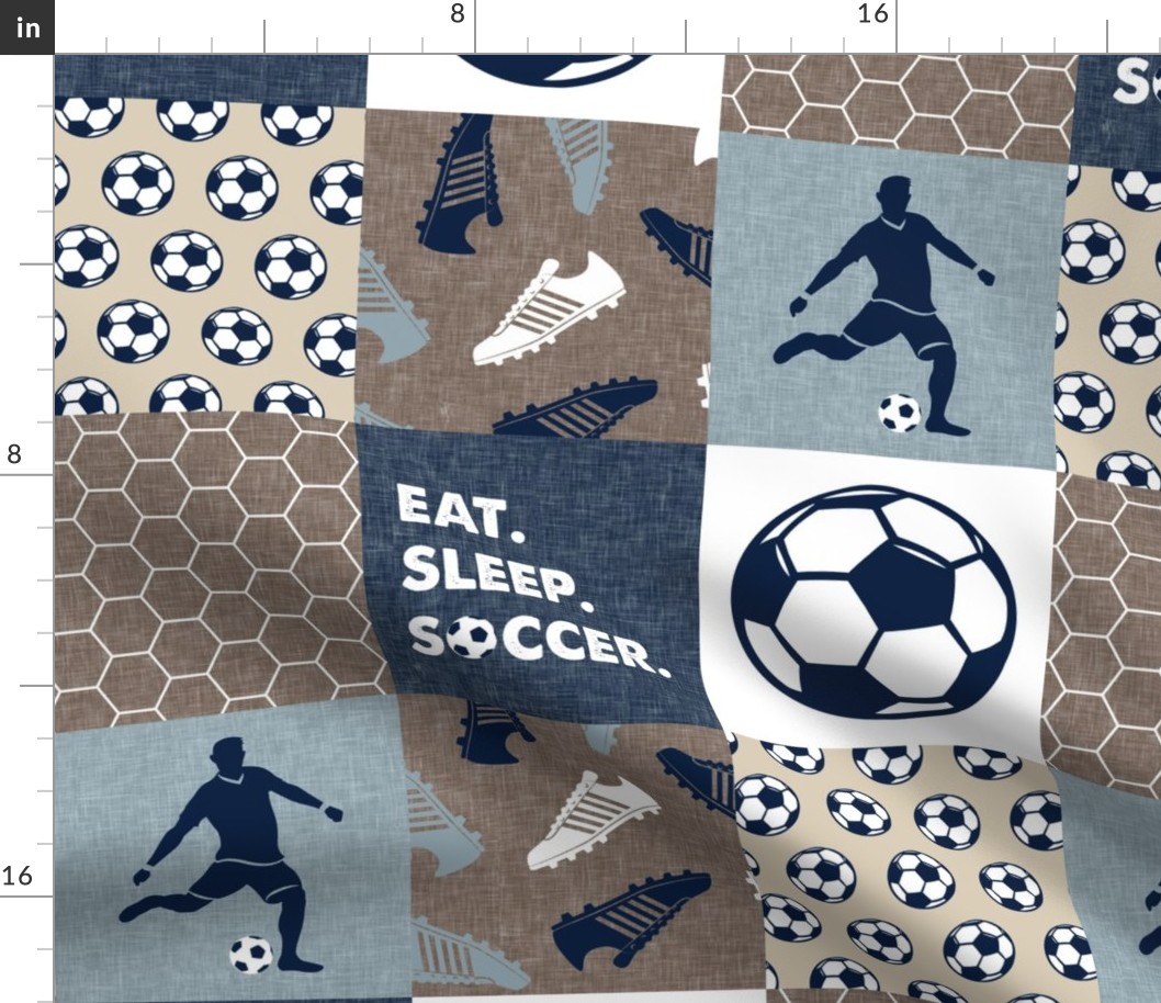 Eat. Sleep. Soccer. - mens/boys soccer wholecloth in navy and tan - patchwork sports - LAD19