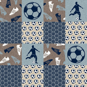 Soccer Patchwork - mens/boys soccer wholecloth in navy and tan - sports - LAD19