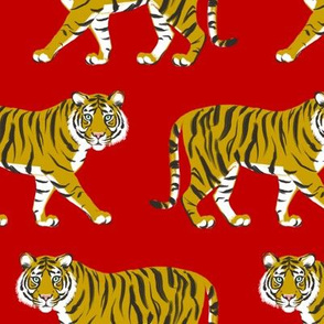 Tiger Parade - Ochre on Red  