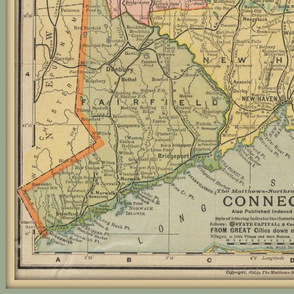 Connecticut map, vintage - large (yd)