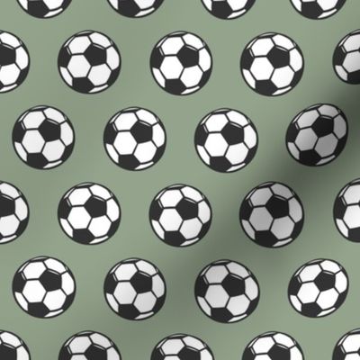 (small scale) Soccer balls on sage - sports fabric -  LAD19
