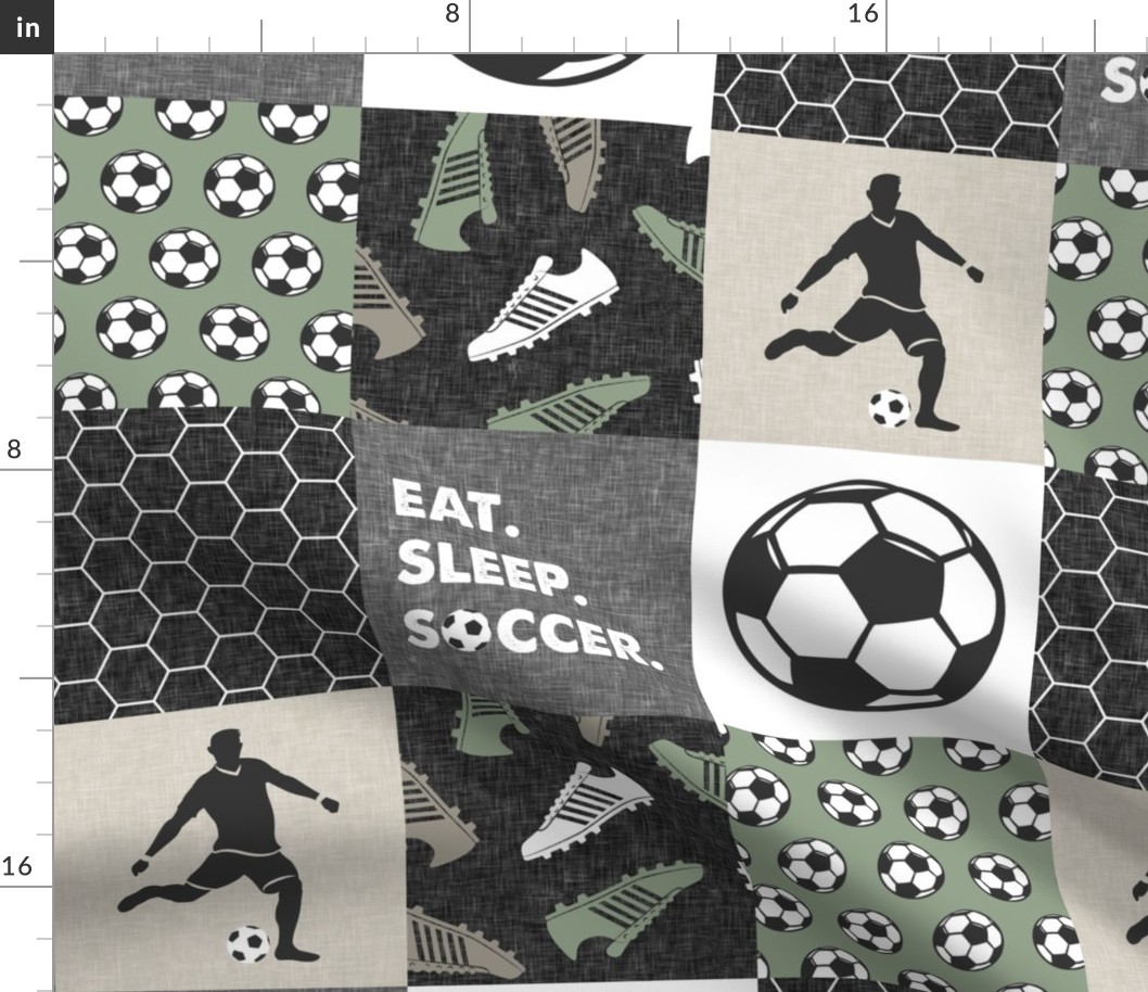 Eat. Sleep. Soccer. - mens/boys  soccer wholecloth in sage - patchwork sports - LAD19