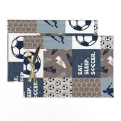 Eat. Sleep. Soccer. - mens/boys soccer wholecloth in navy and tan - patchwork sports (90) - LAD19